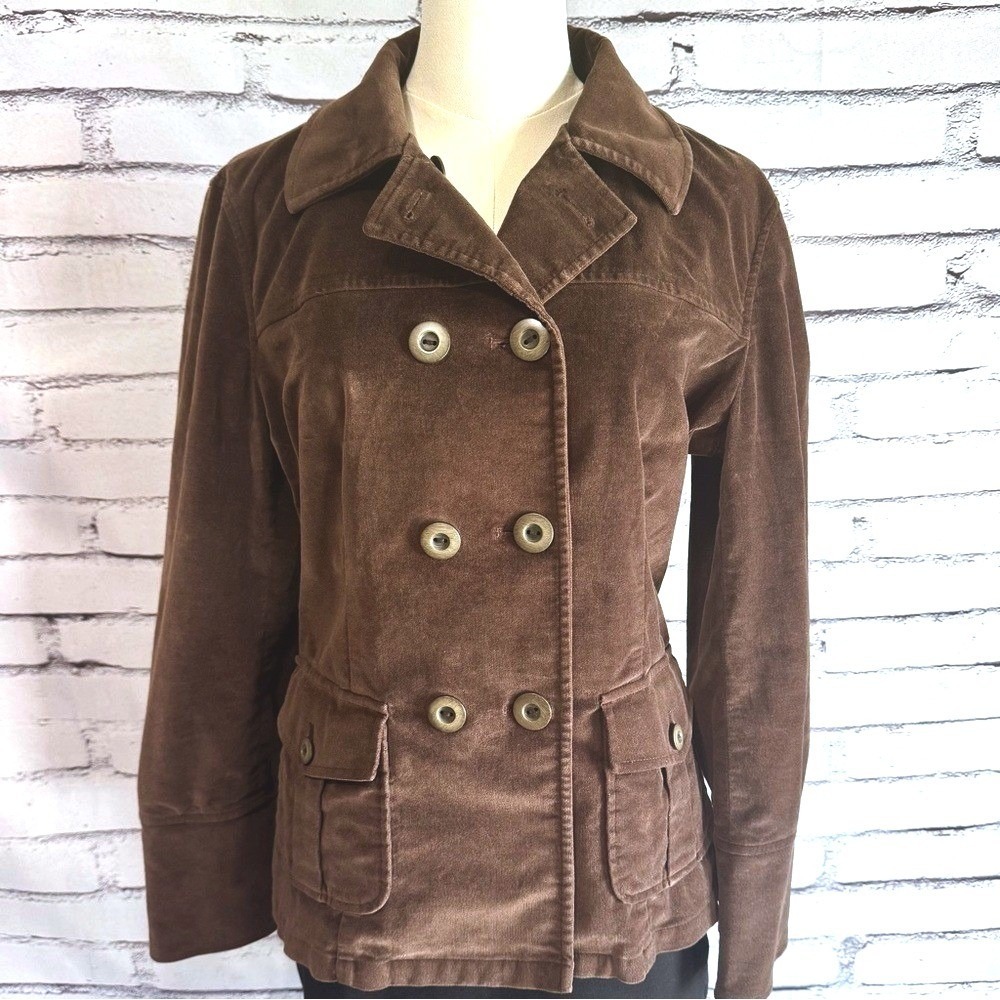 Talbots Brown Velveteen Double Breasted Jacket Womens Size 2 Stretch‎ Cotton
